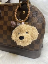 Poodle Dog Bag Charm Keychain Purse backpack charm Plush Brown Tan With Bell