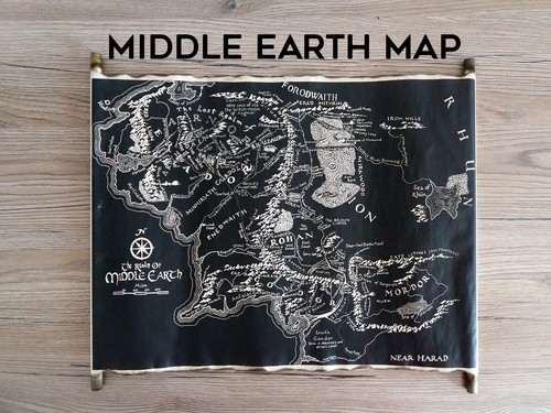 Map of Middle Earth Handmade Scroll, Black Map of Middle Earth, Tolkien Map - 第 1/4 張圖片