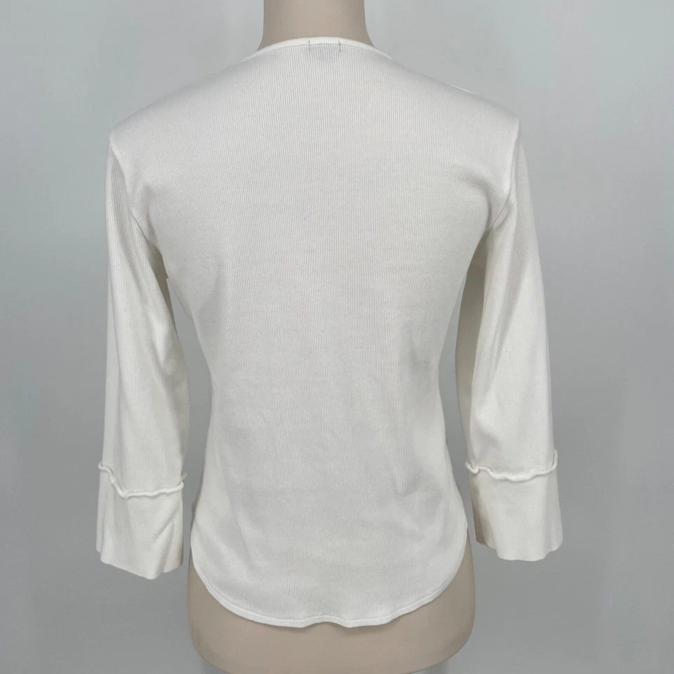 JOSEPH $425 Mujer Talla 3 Elástico Cuello en V Top Manga 3/4 Blanco Acanalado Algodón Tejido Foto 3 de 4