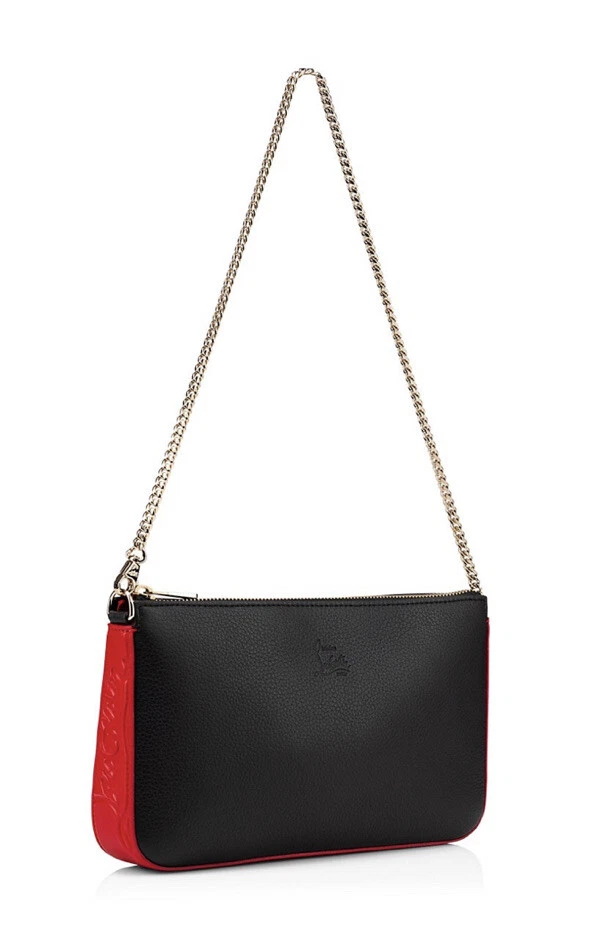 Christian Louboutin Loubila Leather Pouch-On-Chain Black And Red