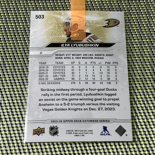 2023-24 Upper Deck Extended Series EXCLUSIVES #503 Ilya Lyubushkin 0NLY /100 SSP - Picture 2 of 2