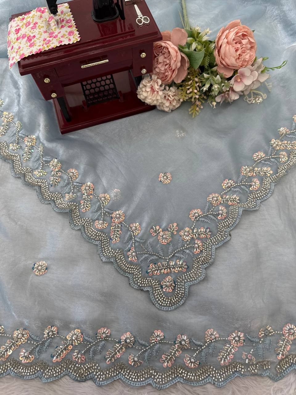 Attractive Look Fendy Silk Sky Blue Saree With Blouse For Function Wear thumbnail 8