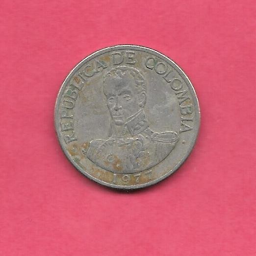 COLOMBIA KM258.2 1977 VF-VERY FINE CIRCULATED OLD VINTAGE 1 PESO COIN