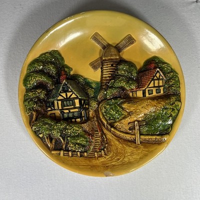 Kreidegeschirr Windmühle Landhaus Mühle Stadtszene 3D Wandteller 30 cm Durchmesser 