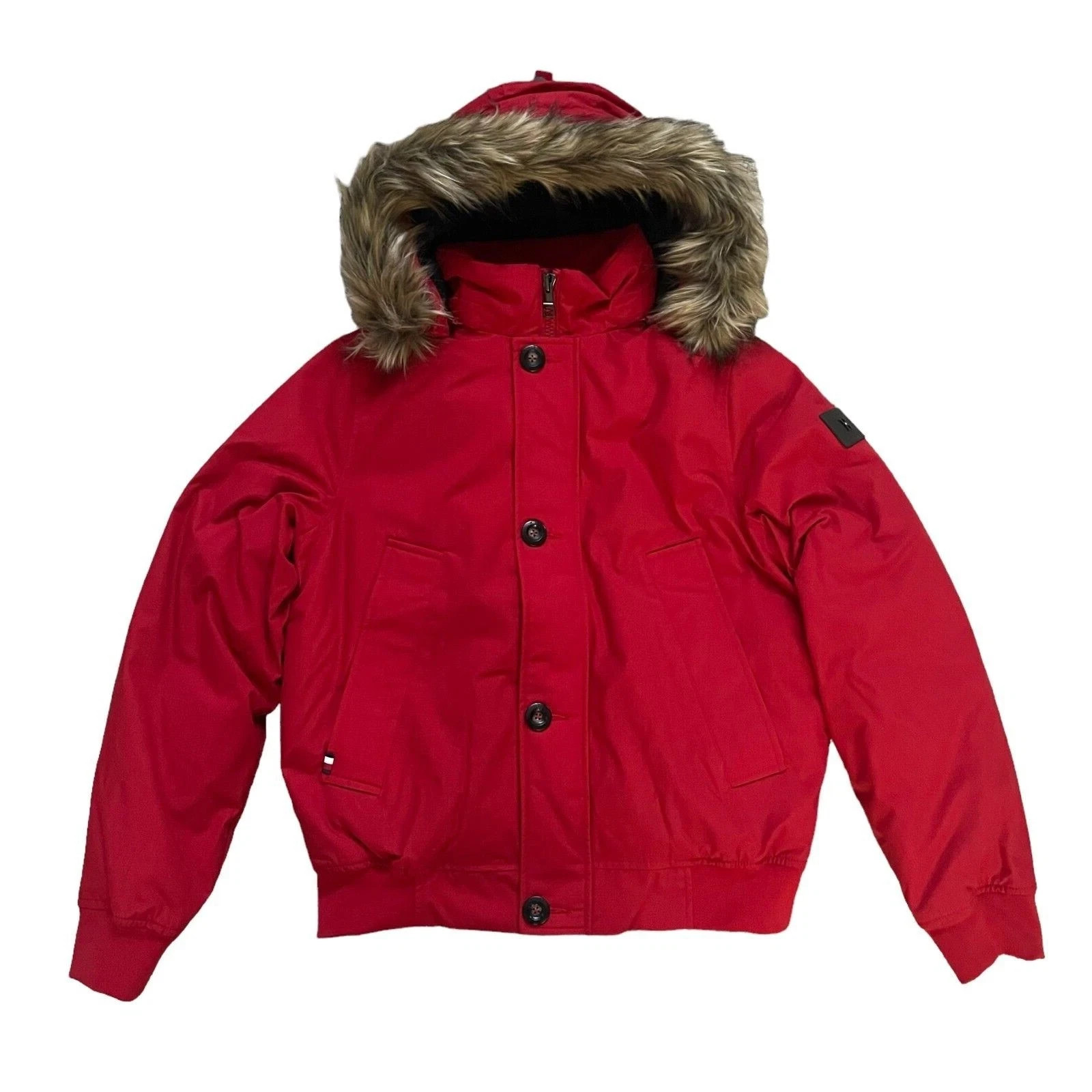 Tommy Hilfiger Men's Removable Hood Essential Bomber Down Jacket Short Parka Red image 2