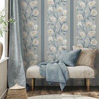 Blau Creme Blumen Tapete Flur Schlafzimmer Lounge Belgravia 758 Raya