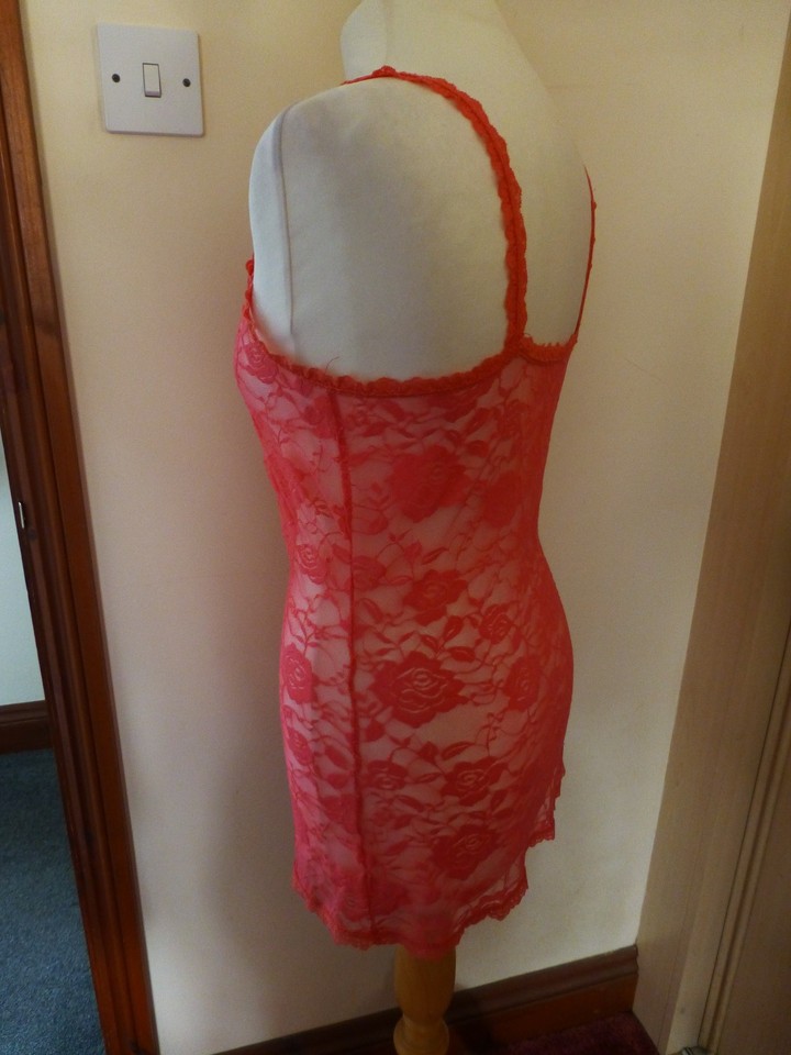 Sheer Lace Babydoll Chemise Mini Dress Lingerie size 10/12 salmon pink ...