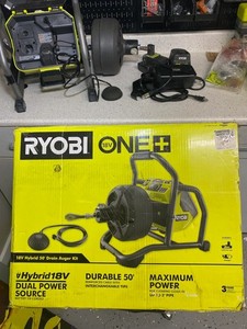 Ryobi ONE+ 18V Hybrid Drain Auger Kit - P4003K 50 ft. Cable AC Adaptor P4003