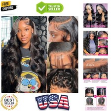 13x6 Body Wave Transparent Lace Front Wigs Human Hair Pre Plucked 180 Density...