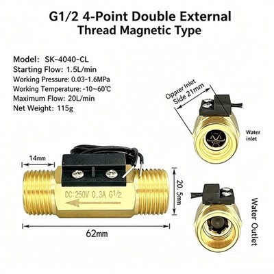 1 20 L/min Water Flow Sensor Switch G1/2'' Flowmeter Meter Inductive Switch *mz