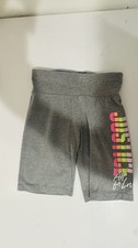 Justice Girls Gray Biker Activewear Shorts L 12/14 Stretch Logo Graphic