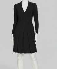 Tommy Hilfiger Women's Black Pleated Lined Long Sleeve Fit & Flare Dress Size 10
