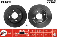 2X Bremsscheibe TRW DF1658 FüR Fiesta GFJ Orion FVD Escort Ford F3L F5L Courier