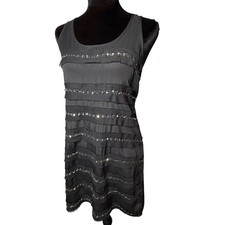 Patterson J Kincaid Black Sequin Tiered Tank Dress XS Y2K Grunge Goth