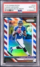 2018 Panini Prizm - Rookie Lamar Jackson #212 Red White & Blue Prizm (RC) PSA 10