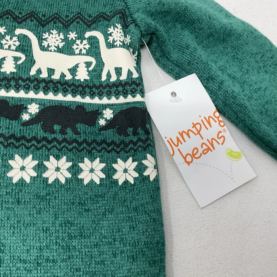 Suéter de dinosaurio para niños talla 12M frijoles saltadores cuello chal invierno verde polar Foto 4 de 4