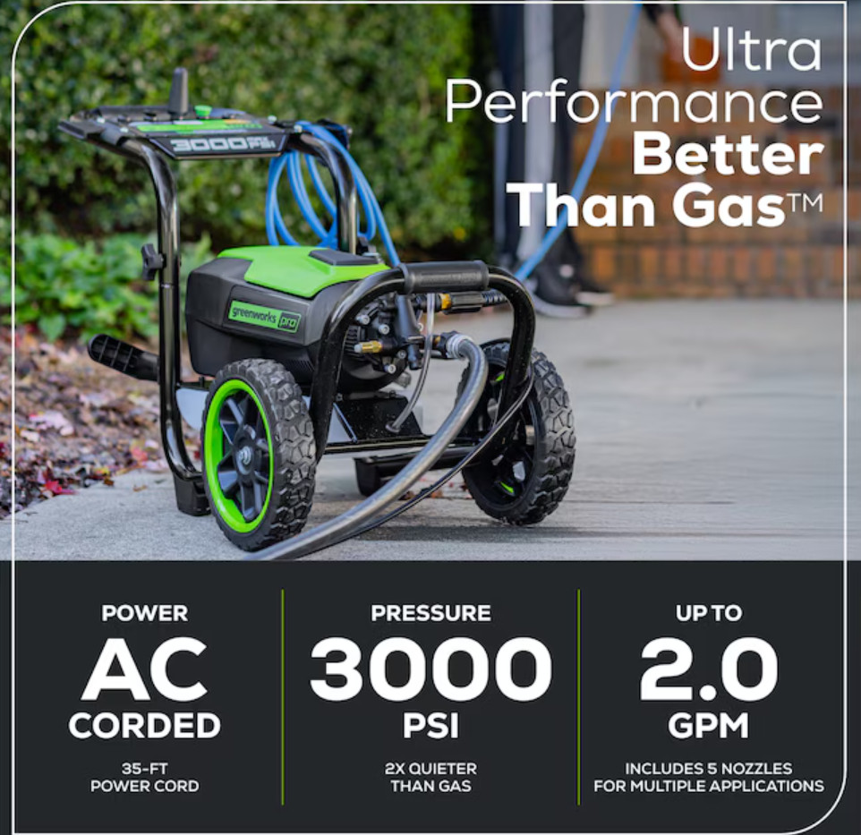 Greenworks Pro 3000 PSI Residential Power Washer 2.0 GPM Sale Price