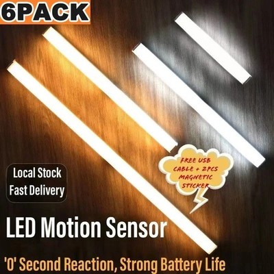 LED Motion Sensor Under Cabinet Closet Light USB Rechargeable Kitchen Lamp Strip