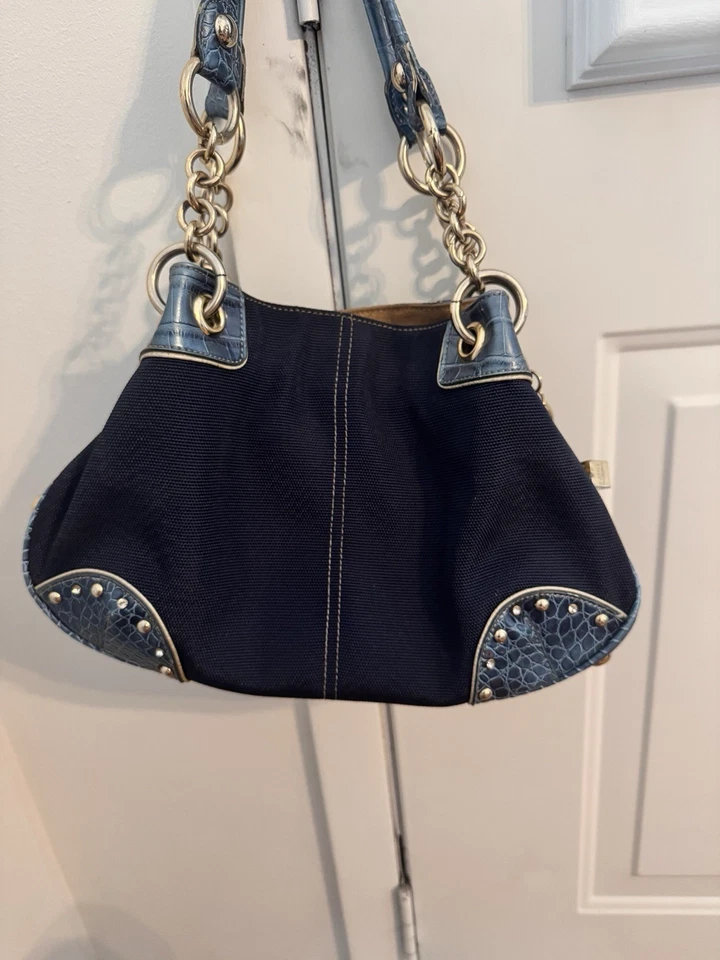 Bolso de Hombro de Colección Kathy Van Zeeland Lona Azul Cocodrilo - Borde en Relieve Nuevo Foto 2 de 4