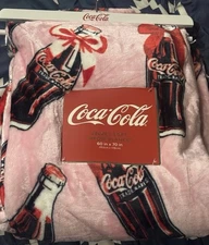 NEW Coca Cola Coke Bottles With Bows Velvet Soft Throw Blanket 60 X 70