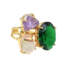 Three Multi Quartz Ring Handcrafted Gold Plated Jewelry Adjustable Ring c669