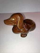 Vintage Lipper & Mann Brown Dachshund Dog Planter w/Label Glossy Brown
