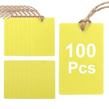100Pcs Yellow Plastic Shipping Tags, 2" x 1" Labeling Tags with Thread & Wire