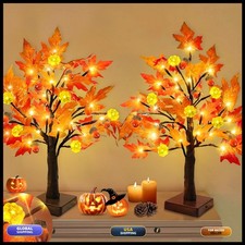 TURNMEON Fall Decor 2 Pack 18 Inch Prelit Fall Maple Tree 48 LEDs Timer