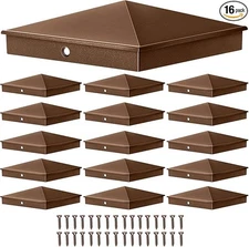 16PC 6x6 Post Caps Aluminum Pyramid Cap Decorative Fence Post Covers 5.5'' Brown