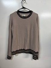 Ampersand Avenue Striped Sweatshirt Women s XL Black/Beige Casual Pullover