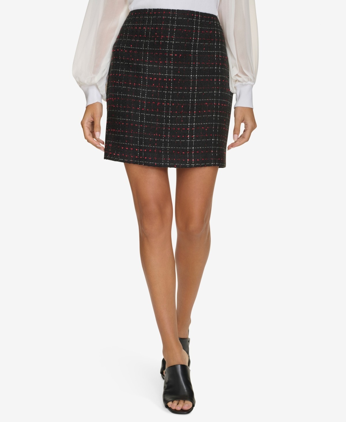 Calvin Klein Women's Plaid Tweed Skirt Black Size 14 MSRP $99