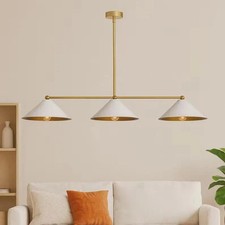 Classic 1950s Brass Cone Pendant Light Mid Century Modern Triple Light