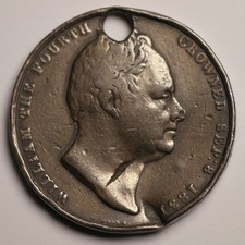 WILLIAM IV WYON CORONATION MEDAL, 1831 (POOR CONDITION HOLED DENTED & BENT)