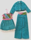 1970's Vtg Skipper "Triple Treat #1748, Turquoise Blue Velvet Outfit Barbie LOOK