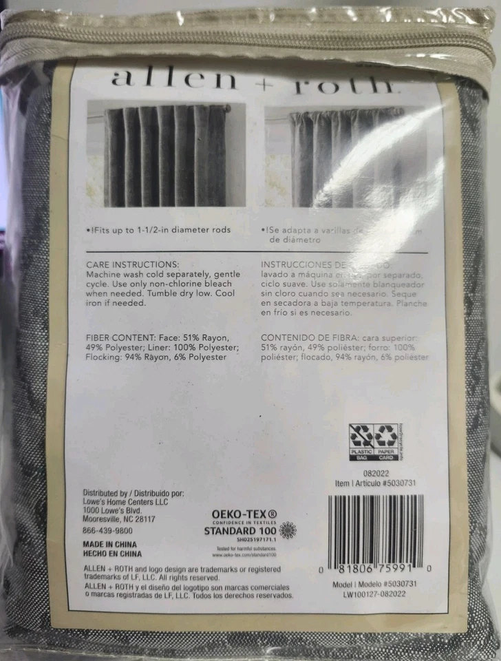 Panel de cortina individual con lengüeta trasera forrada térmicamente oscurecimiento gris 50x84 pulgadas Allen + Roth Foto 2 de 2