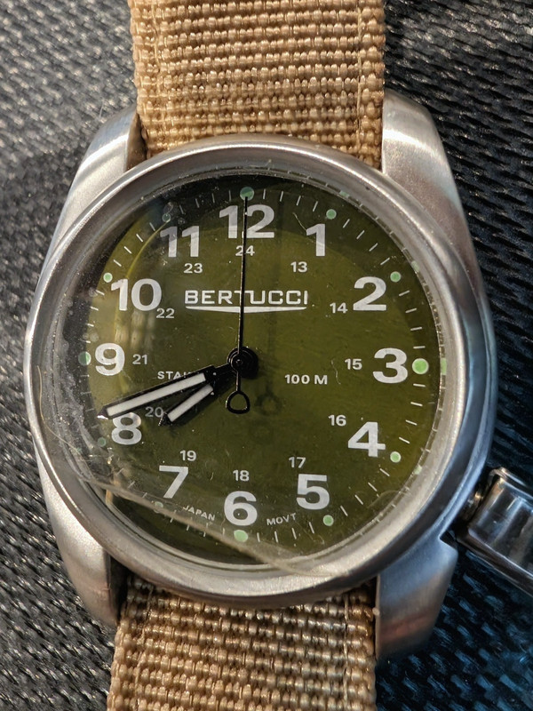 Bertucci A-1S Original Field Watch 10001 Stainless Steel Green Dial Khaki NEW