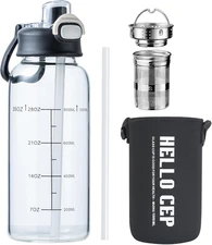 35Oz Glass Water Bottle with Straw & Handle, Bpa-Free Leakproof Glass Water Bott