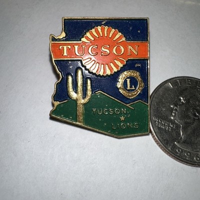 Vintage Tucson Arizona Cactus Lions Club International Pin 1970 s? Md-21 Orange