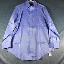 Lands' End Men's Dress Shirt Size 16.5/33 Blue No Iron Button-Down Pleats Back