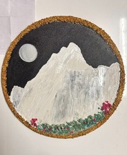 Unique Black & White Circle Mountain Canvas Wall Art with Plaster Texture