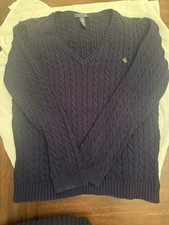 Old Money Polo by Ralph Lauren,Cable Knit Sweater Womens, Xl Navy VNeck