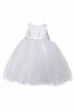 Flower Girl Dress David  s Bridal Ivory A-Line Tulle Satin Bow Waist Size 3