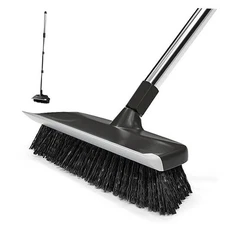  Scrub Brush with Long Handle, 10" Wide Stiff Bristles Deck Brush, Heavy Black