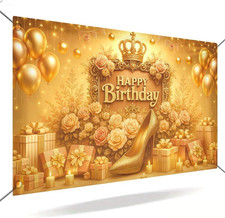 Gold Party Decorations Banner 71X43 Inch, Large Happy Birthday Backdrop, Elegant