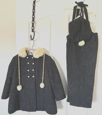 Wonderful Vintage 1950's Girls 3 Piece Wool Snow Suit Flannel Lined Size L 10-12