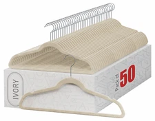 Velvet Hangers, Premium Non slip, Ivory, Clothes and Suit Hangers, 50 Pack