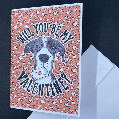 Great Dane Dog Valentines Day Card & Magnet Handmade Gift - Mantle - Picture 4 of 8