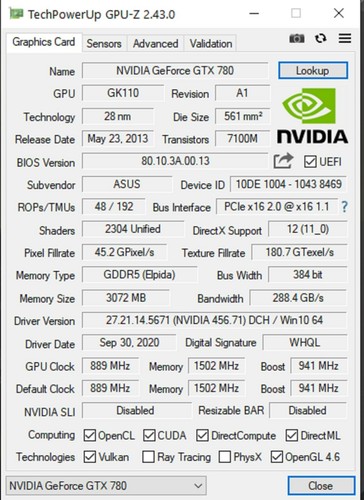 Fast! ASUS 780 GTX GeForce Nvidia 3gb DDR5 GPU Graphics Video Gaming Card - Picture 2 of 12
