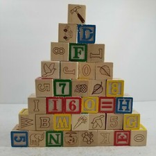 36 Wooden Alphabet Building Blocks Melissa  Doug ABCs Numbers Storage Bag GREAT
