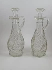 Vintage Anchor Hocking Starburst Pattern Vinegar And Oil Clear Glass Cruets Set
